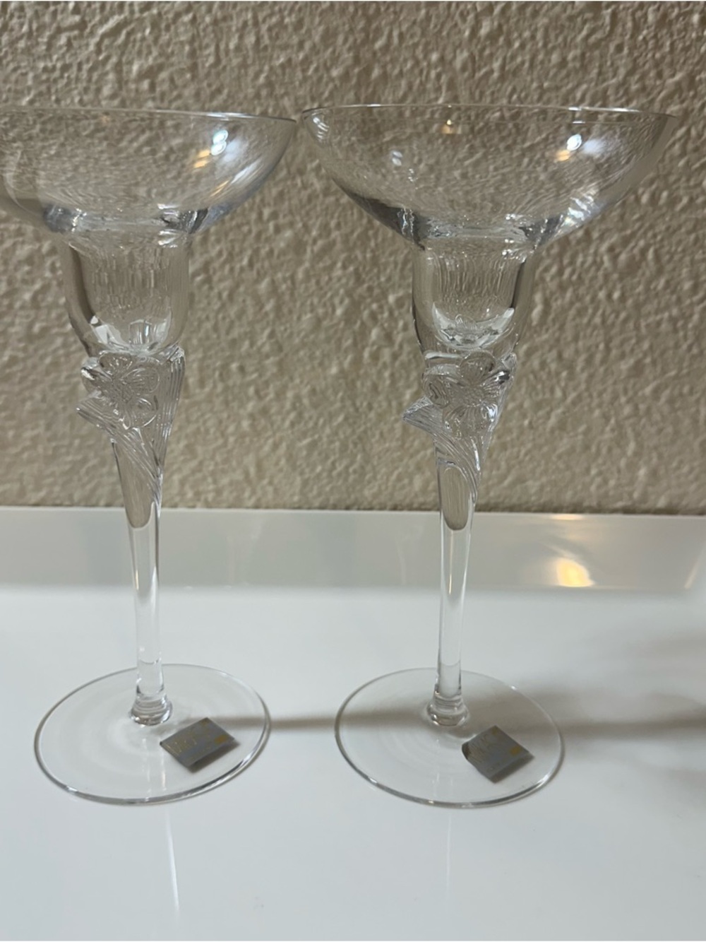 Mikasa PAIR Stemware /Candle Holder with Applied Flower Set of 2 Original Labels